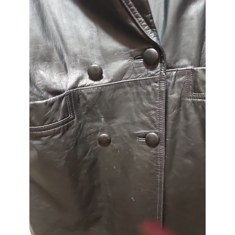 Vtg G-III Double Breasted Black Leather Full Length Trench Coat Women's L 80s 90 - Picture 4 of 6